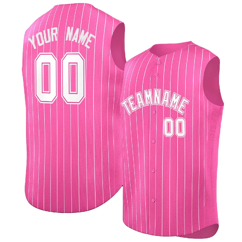 Baseball Jersey for Family Sports Events-Custom Pink White Stripe Fashion Authentic Sleeveless Baseball Jersey