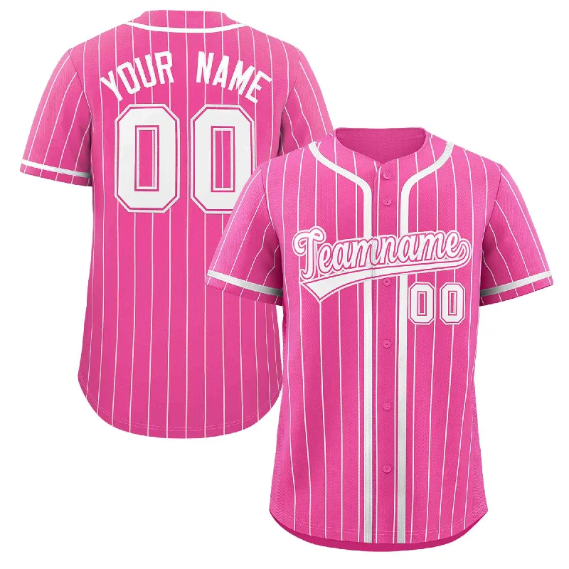 Baseball Jersey for Baseball Jerseys for Competitions-Custom Pink White Stripe Fashion Design Full Button Authentic Baseball Jersey