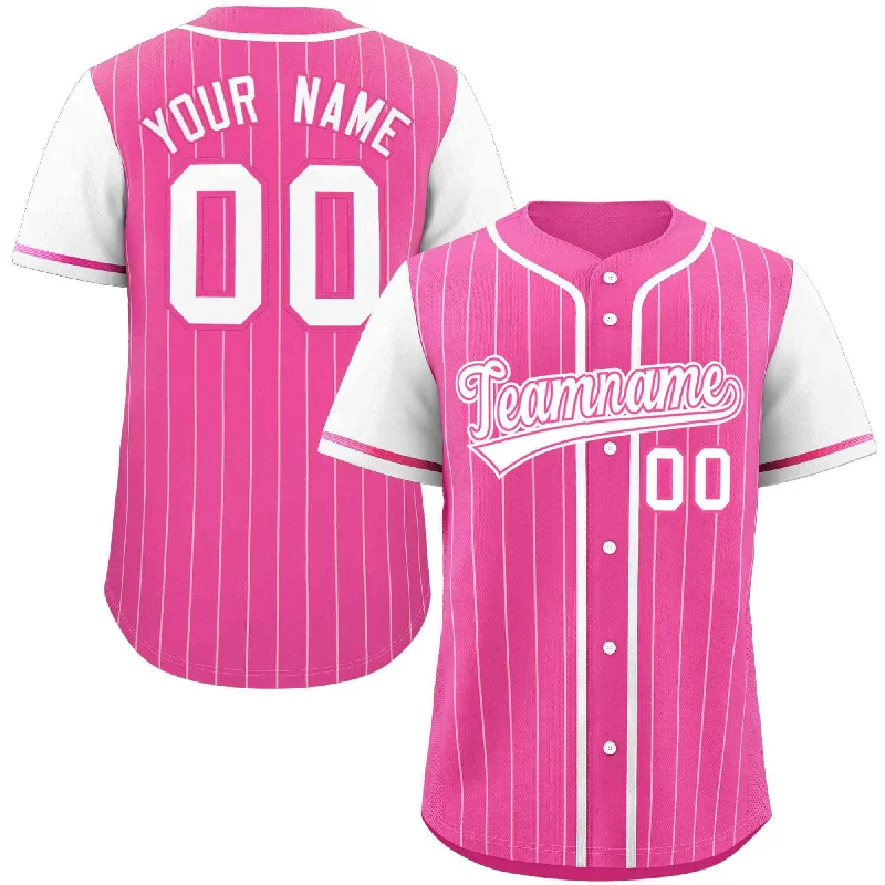 Baseball Jersey for Youth Baseball Apparel-Custom Pink White Stripe Fashion Raglan Sleeves Authentic Baseball Jersey