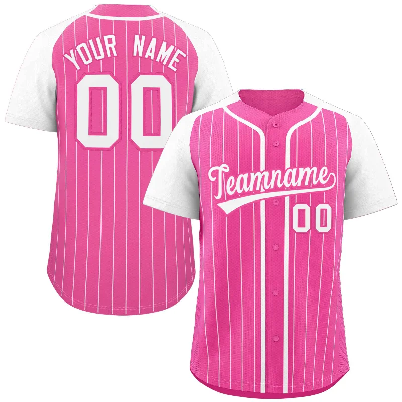 Baseball Jersey for Fun Family Baseball Events-Custom Pink White Stripe Fashion Raglan Sleeves Authentic Baseball Jersey