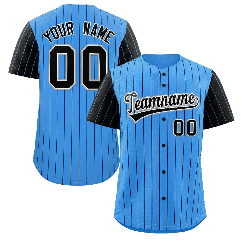 Baseball Jersey for Personalized Jerseys for Kids-Custom Powder Blue Black-White Stripe Fashion Raglan Sleeves Authentic Baseball Jersey