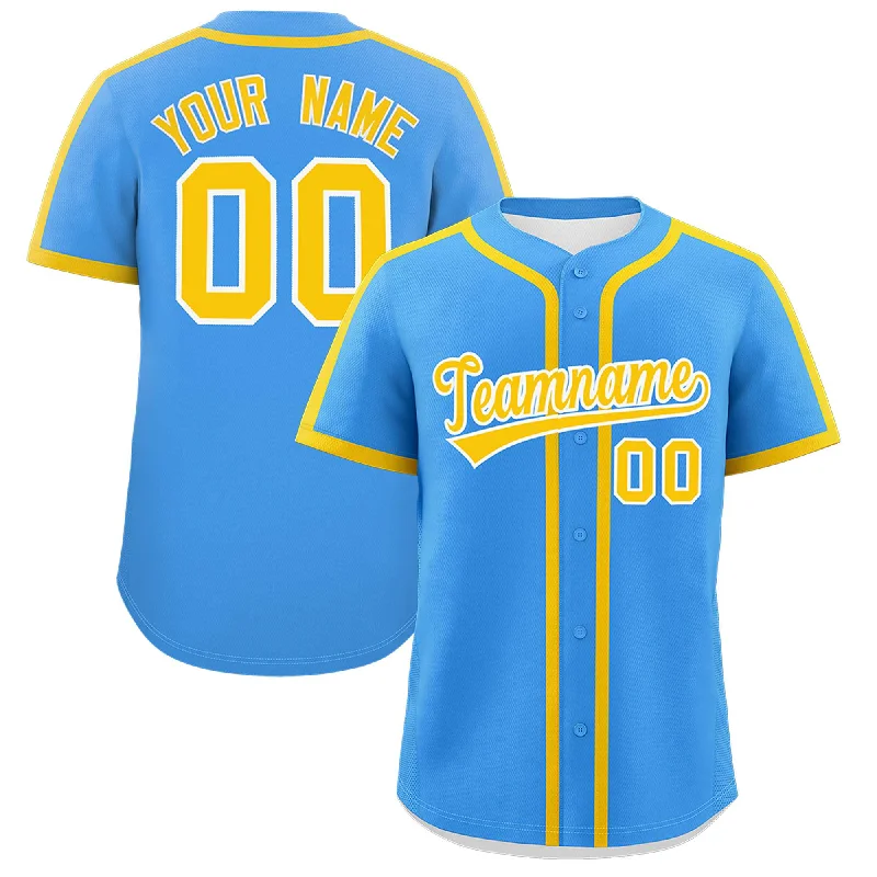 Baseball Jersey for Custom Team Apparel for Schools-Custom Powder Blue Gold Personalized Classic Authentic Baseball Jersey