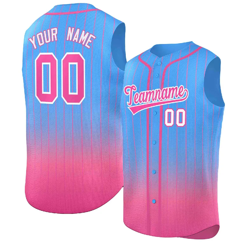 Baseball Jersey for Special Edition Baseball Fan Gear-Custom Powder Blue Pink Gradient stripe Fashion Authentic Sleeveless Baseball Jersey