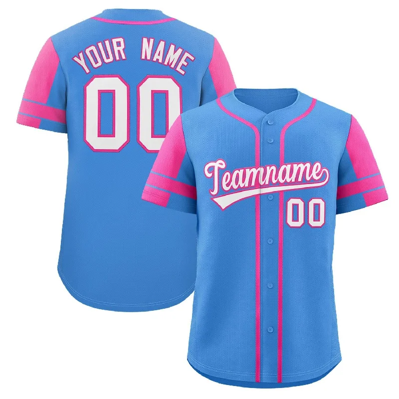 Baseball Jersey for Local Team Apparel for Baseball-Custom Powder Blue Pink Personalized Raglan Sleeves Authentic Baseball Jersey