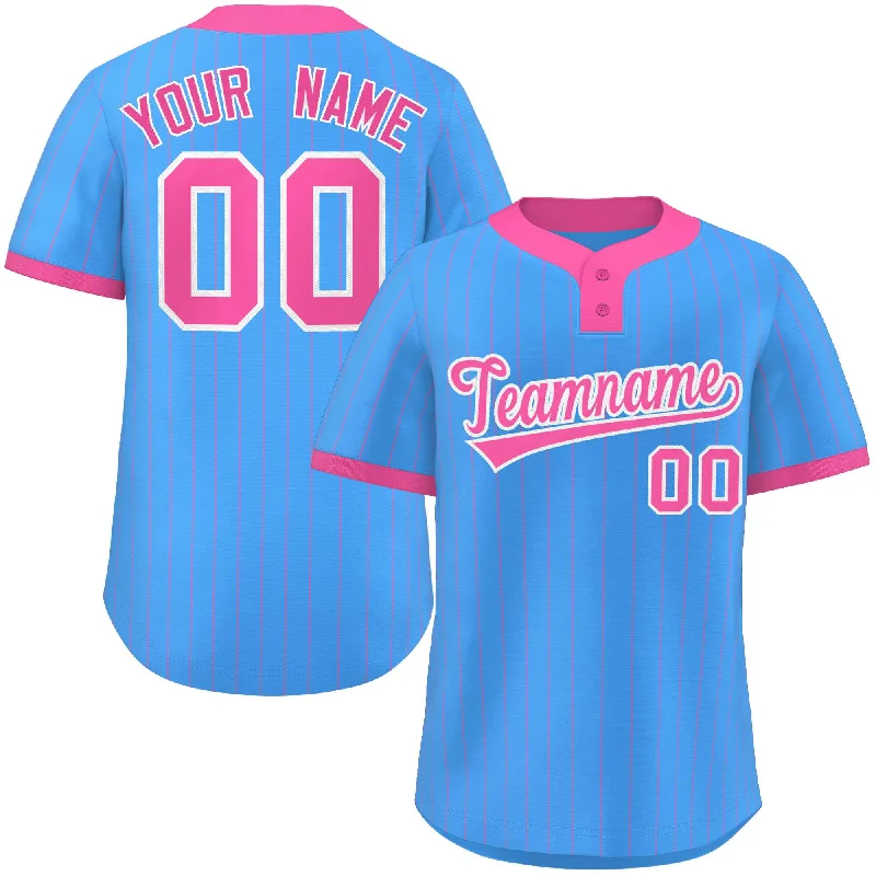 Baseball Jersey for Baseball-Themed Birthday Gifts-Custom Powder Blue Pink Stripe Fashion Authentic Two-Button Baseball Jersey