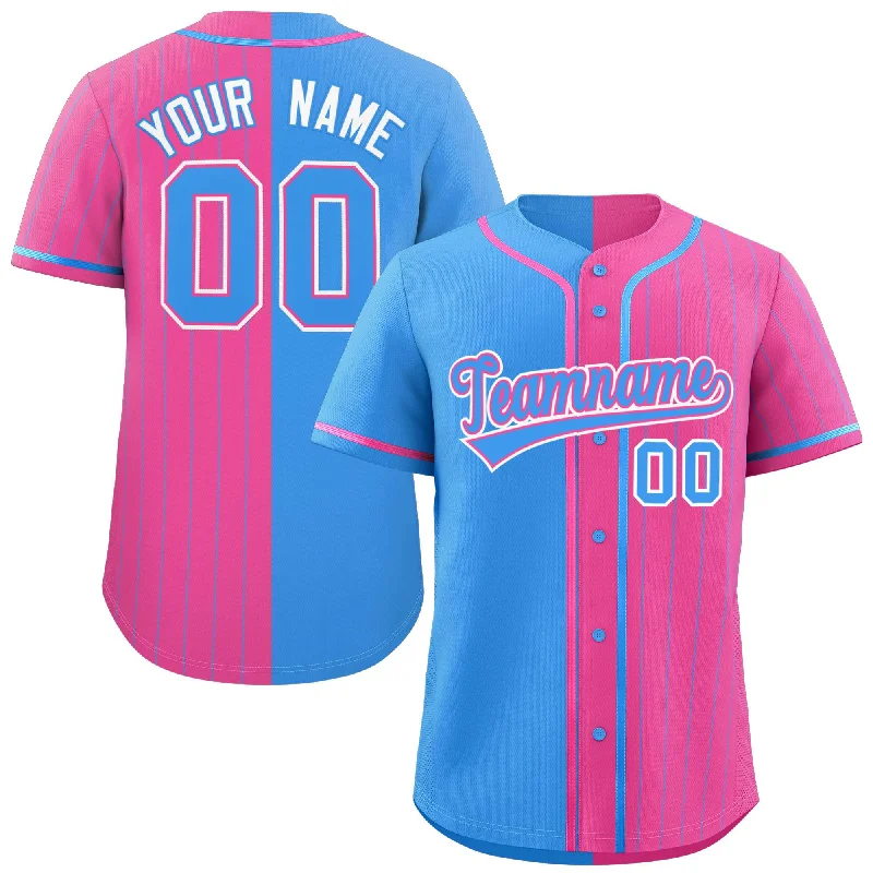 Baseball Jersey for Group Fan Gear for Baseball Games-Custom Powder Blue Pink Stripe-Solid Combo Fashion Authentic Baseball Jersey