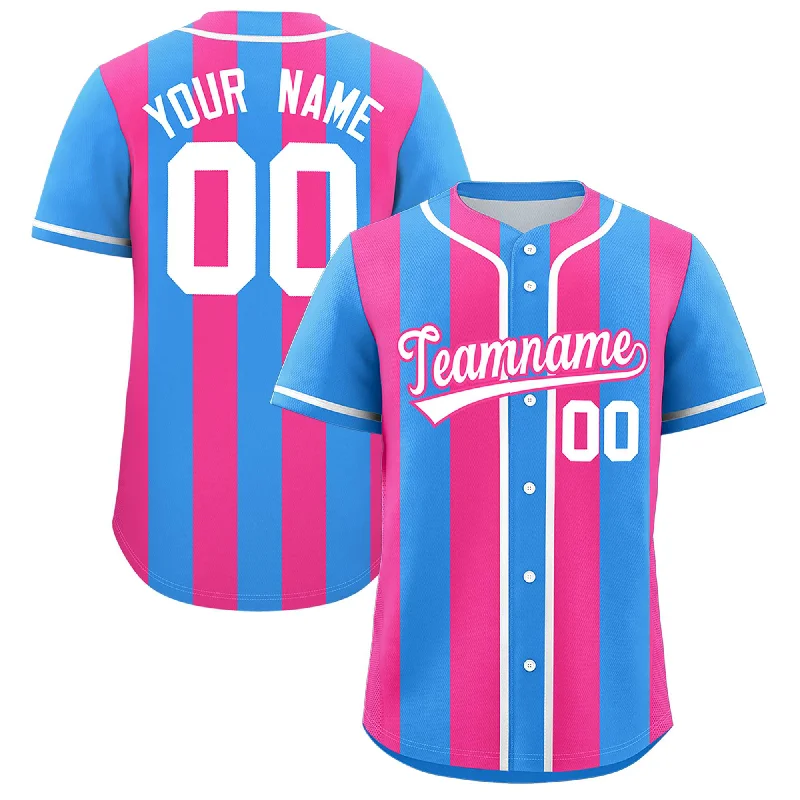 Baseball Jersey for Custom Team Uniforms for Schools-Custom Powder Blue Pink Thick Stripe Fashion Authentic Baseball jersey