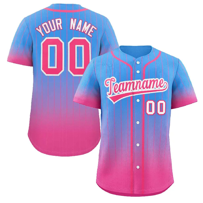 Baseball Jersey for Fun Family Baseball Events-Custom Powder Blue Pink-White Gradient Stripe Fashion Authentic Baseball Jersey