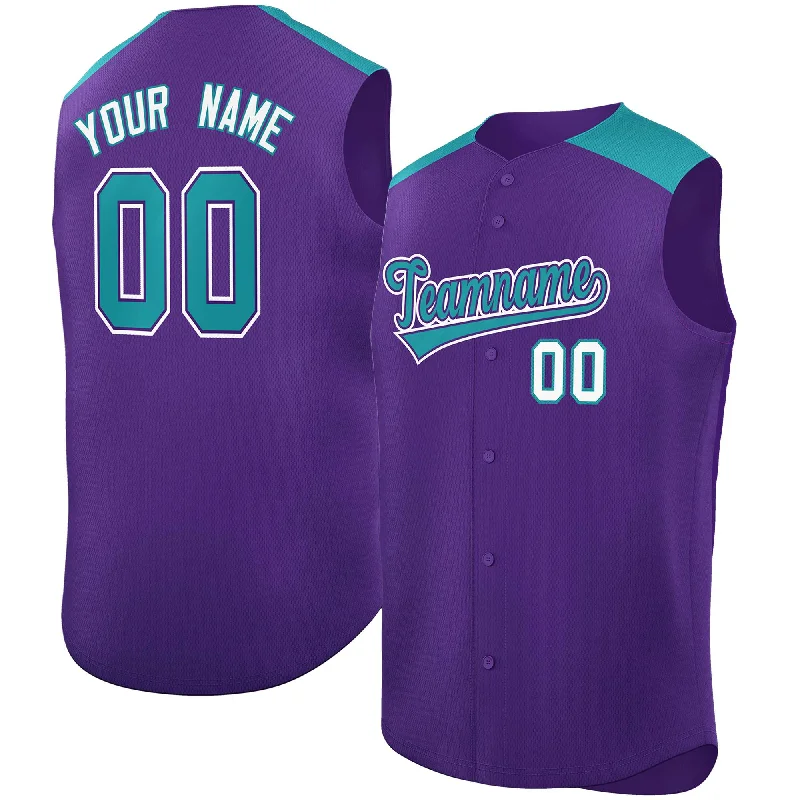 Baseball Jersey for Custom Team Jerseys for Schools-Custom Purple Aqua Personalized Classic Authentic Sleeveless Baseball Jersey