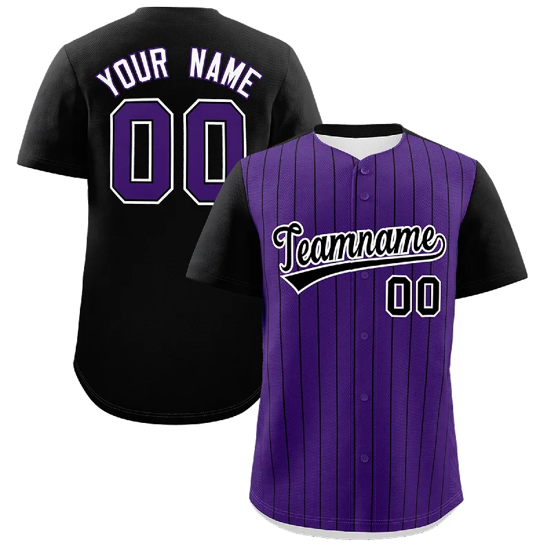 Baseball Jersey for Official Baseball Fan Gear-Custom Purple Black Pinstripe Personalized Two-Tone Authentic Baseball Jersey