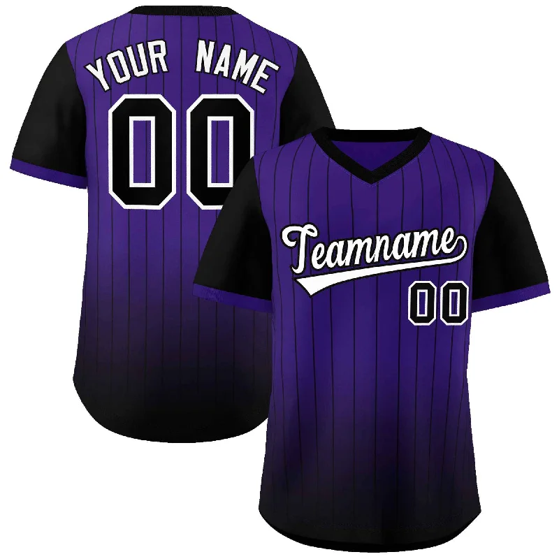 Baseball Jersey for Team Spirit Apparel for Fans-Custom Purple Black-White Gradient Fashion Authentic Pullover Pinstripe Baseball Jersey