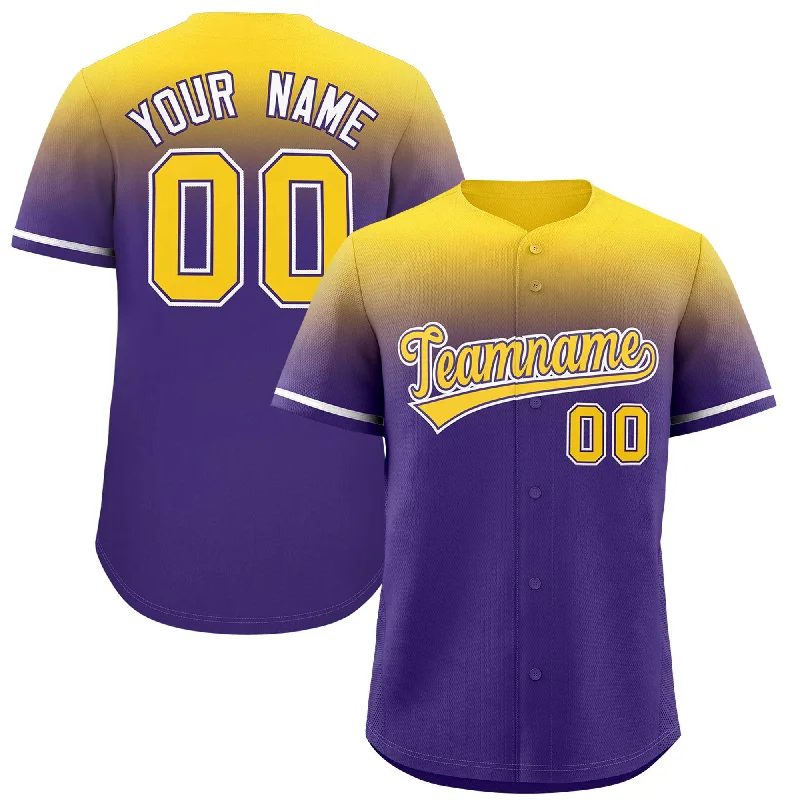 Baseball Jersey for Custom Team Jerseys-Custom Purple Gold Gradient Fashion Design Authentic Baseball Jersey