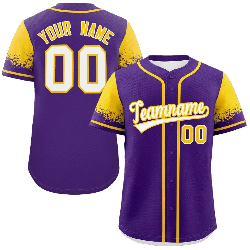 Baseball Jersey for Exclusive Fan Gear-Custom Purple Gold Personalized Raglan Sleeves Design Authentic Baseball Jersey