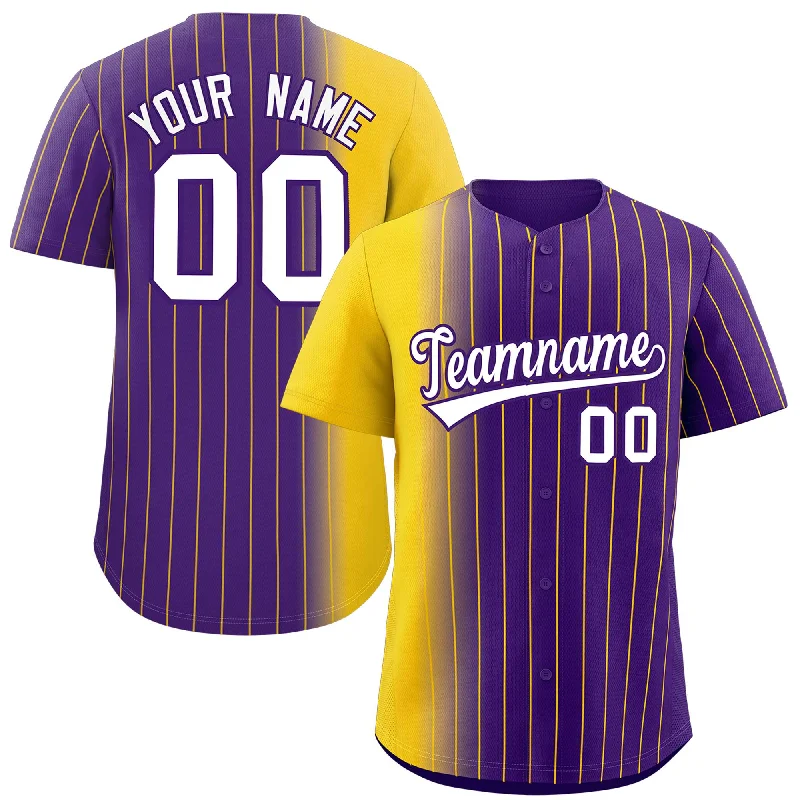 Baseball Jersey for Fan Gear for Game Day-Custom Purple Gold Pinstripe Personalized Gradient Authentic Baseball Jersey