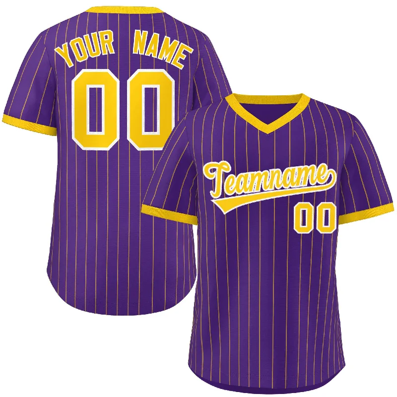 Baseball Jersey for Official Team Jerseys for Fans-Custom Purple Gold Stripe Fashion Authentic Pullover Baseball Jersey