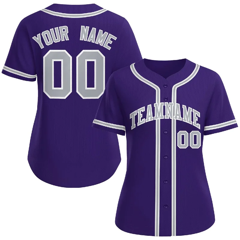 Baseball Jersey for Custom Baseball Apparel for Groups-Custom Purple Gray-White Classic Style Baseball Jersey For Women