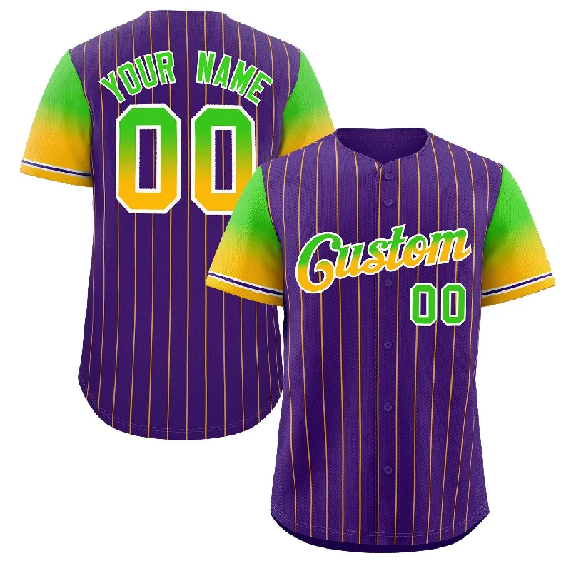 Baseball Jersey for Custom Fan Merchandise for Schools-Custom Purple Neon Green Gold-White Stripe Font Gradient Fashion Authentic Baseball Jersey