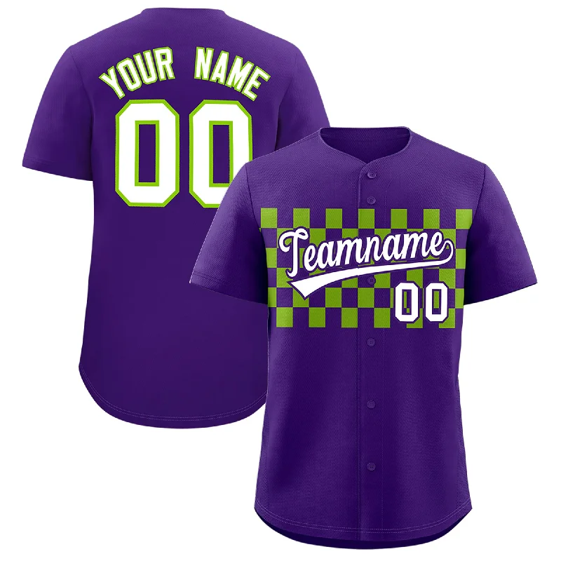 Baseball Jersey for End-of-Season Gifts-Custom Purple Neon Green Personalized Plaid Fashion Design Authentic Baseball Jersey