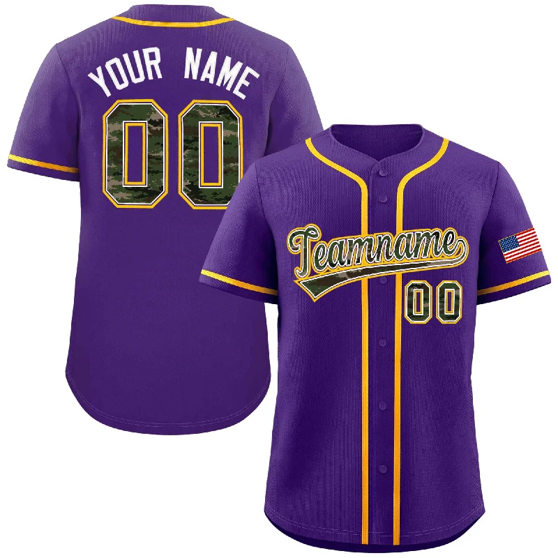 Baseball Jersey for Special Promotions-Custom Purple Personalized Camo Font Authentic Baseball Jersey