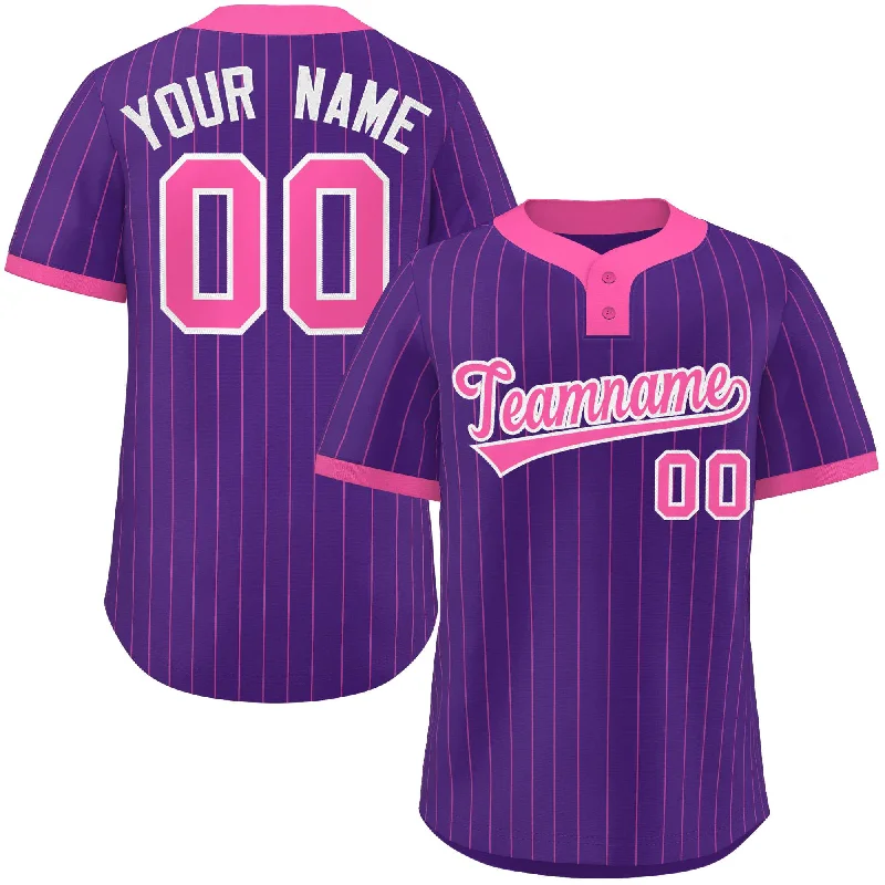 Baseball Jersey for Personalized Baseball Gifts for Fans-Custom Purple Pink Stripe Fashion Authentic Two-Button Baseball Jersey