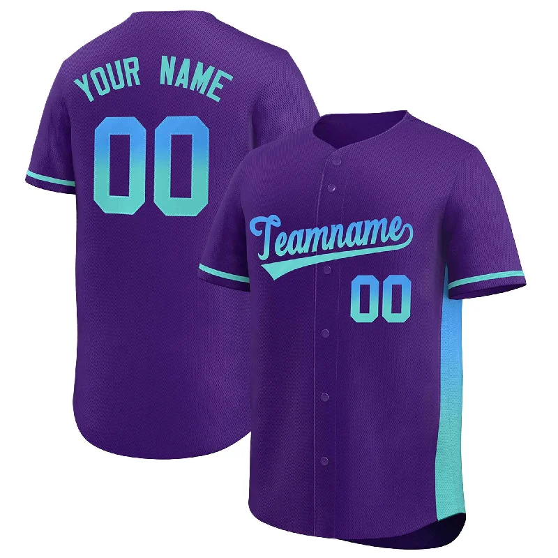 Baseball Jersey for Custom Numbered Jerseys-Custom Purple Powder Blue-Lt Green Personalized Gradient Font And Side Design Authentic Baseball Jersey