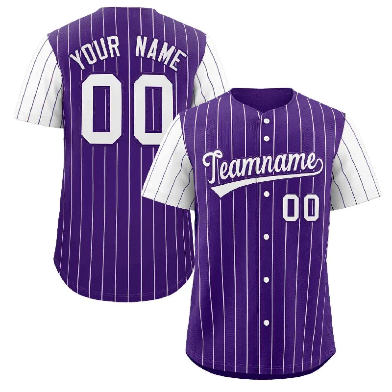 Baseball Jersey for Holiday Gifts for Baseball Fans-Custom Purple White Stripe Fashion Raglan Sleeves Authentic Baseball Jersey