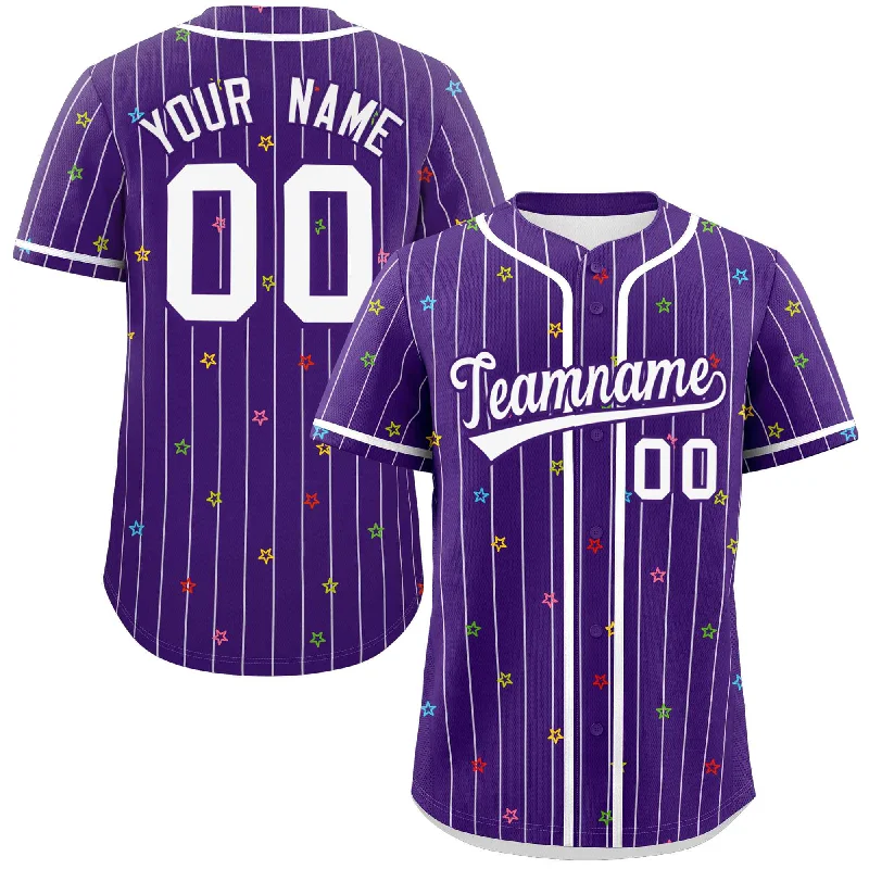 Baseball Jersey for Custom Numbered Jerseys-Custom Purple White Stripe Fashion Personalized Star Pattern Authentic Baseball Jersey