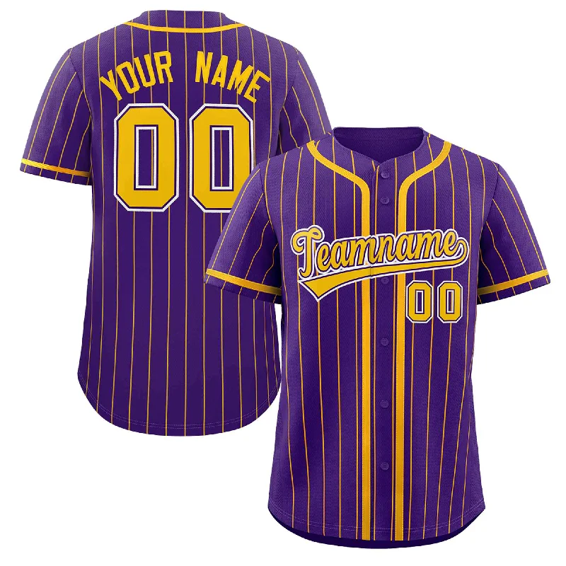 Baseball Jersey for Personalized Game Jerseys for Fans-Custom Purple Yellow Stripe Fashion Design Full Button Authentic Baseball Jersey