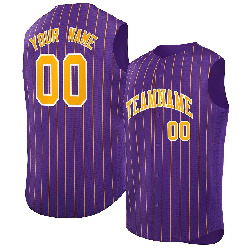 Baseball Jersey for College and Professional Fans-Custom Purple Yellow-White Sleeveless Stripe Fashion Baseball Jersey