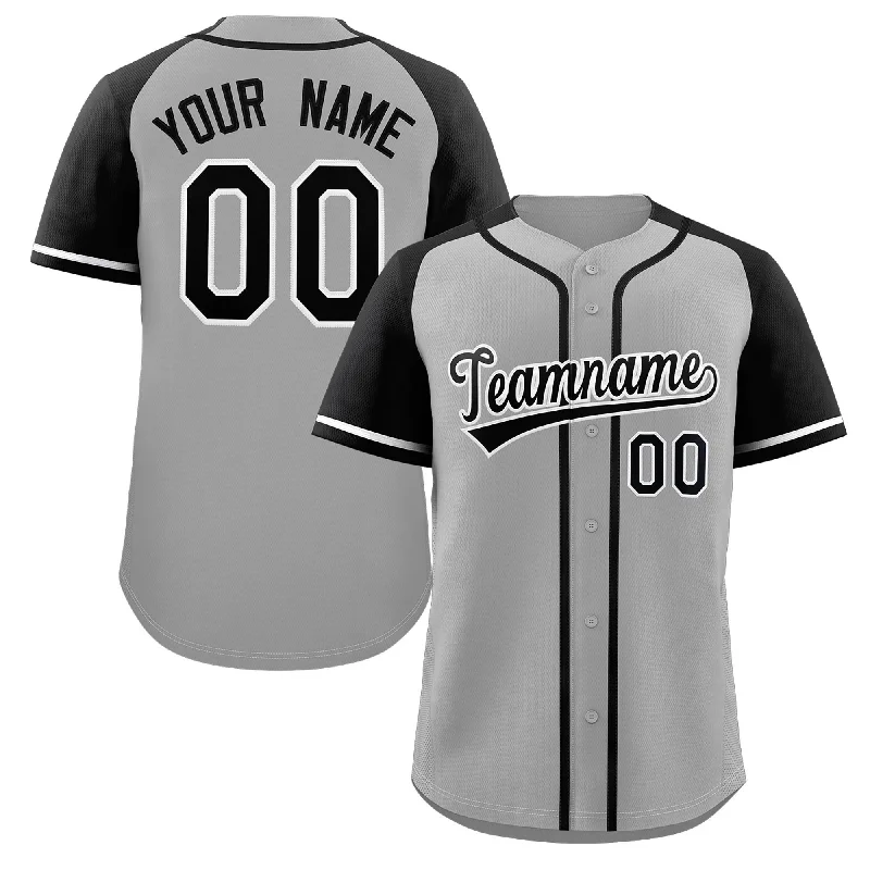 Baseball Jersey for Baseball Jerseys for Group Orders-Custom Gray Black-White Raglan Sleeves Authentic Baseball Jersey