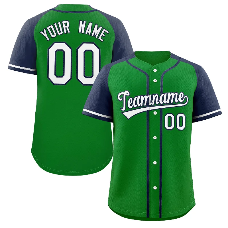 Baseball Jersey for Customized Baseball Apparel-Custom Green White-Navy Raglan Sleeves Authentic Baseball Jersey