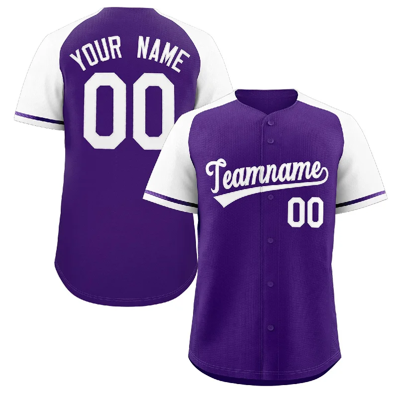 Baseball Jersey for Youth Baseball Apparel-Custom Purple White Raglan Sleeves Authentic Baseball Jersey