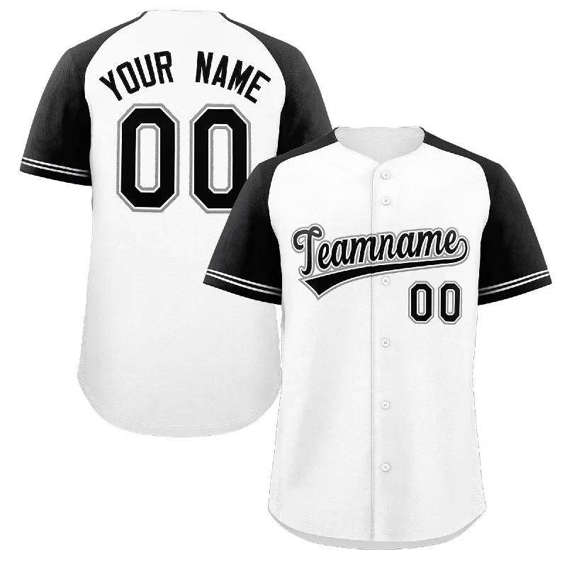 Baseball Jersey for Youth Teams-Custom White Black-White Raglan Sleeves Authentic Baseball Jersey