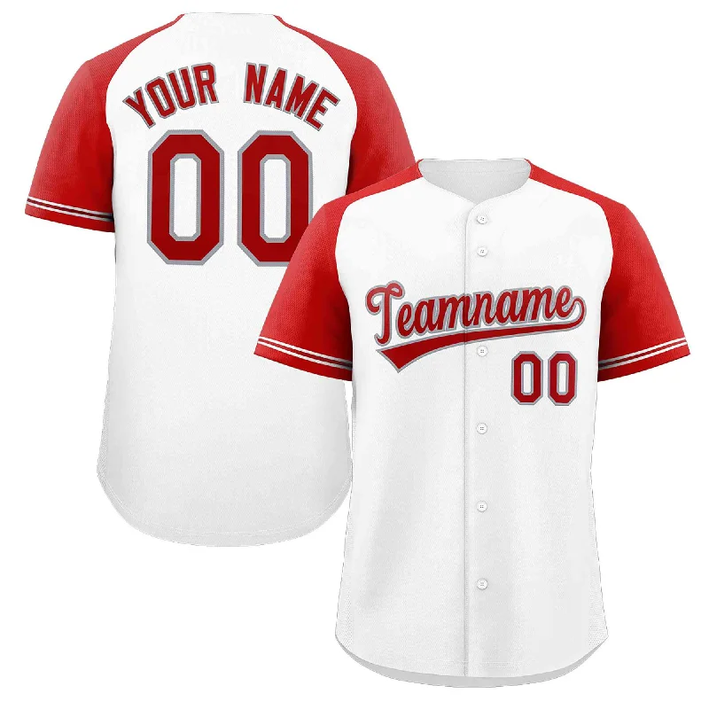 Baseball Jersey for Personalized Player Names-Custom White Red-Gray Raglan Sleeves Authentic Baseball Jersey