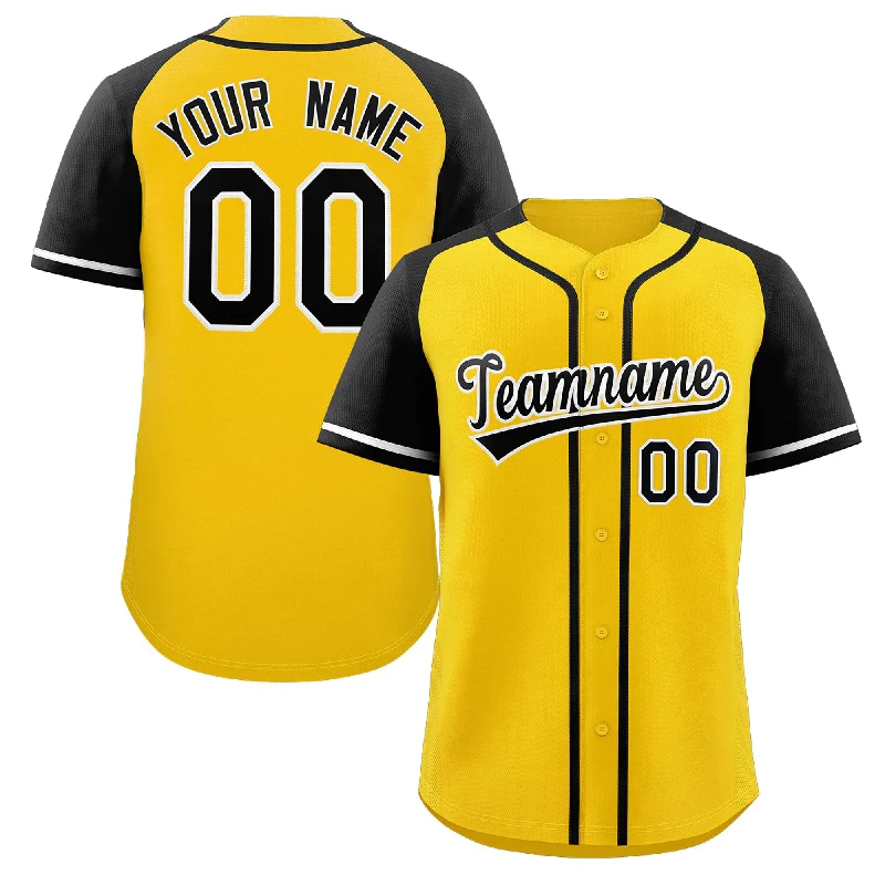 Baseball Jersey for Personalized Team Jerseys-Custom Yellow Black-White Raglan Sleeves Authentic Baseball Jerseys