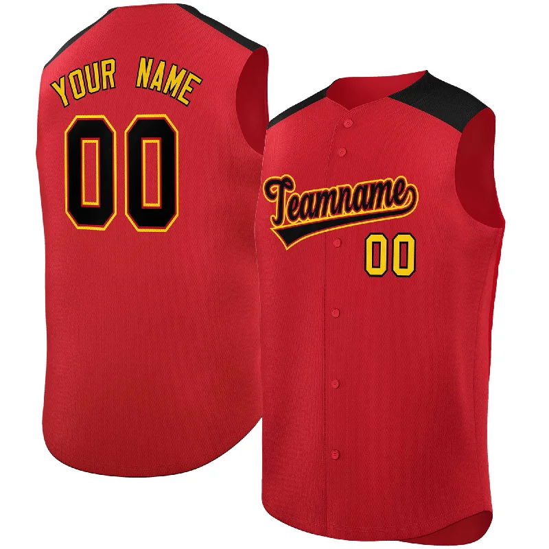 Personalized Baseball Jersey for Fans-Custom Red Black Personalized Classic Authentic Sleeveless Baseball Jersey