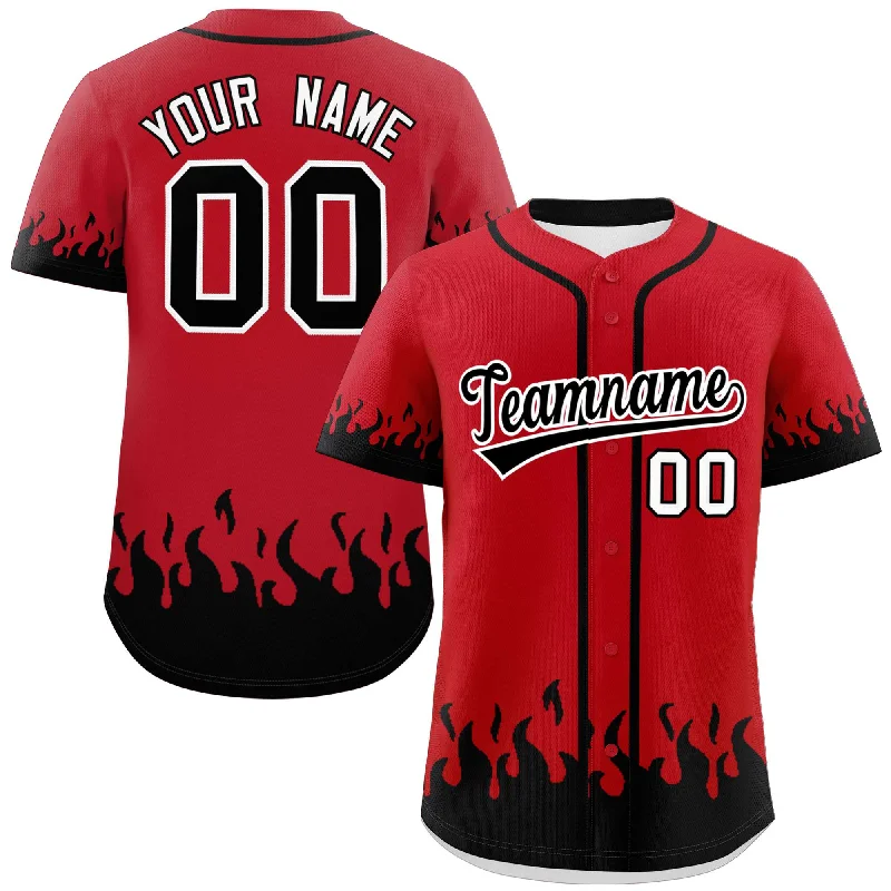 Baseball Jersey for Special Edition Baseball Jerseys-Custom Red Black Personalized Flame Graffiti Pattern Authentic Baseball Jersey