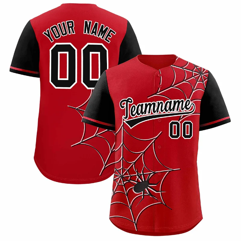 Baseball Jersey for Personalized Jerseys for Fan Clubs-Custom Red Black Spider Web Pattern Raglan Sleeves Authentic Baseball Jersey