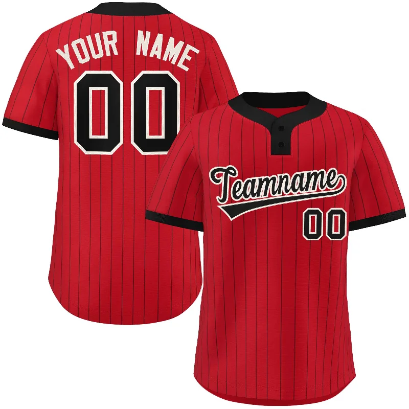 Baseball Jersey for Custom Numbered Jerseys-Custom Red Black Stripe Fashion Authentic Two-Button Baseball Jersey