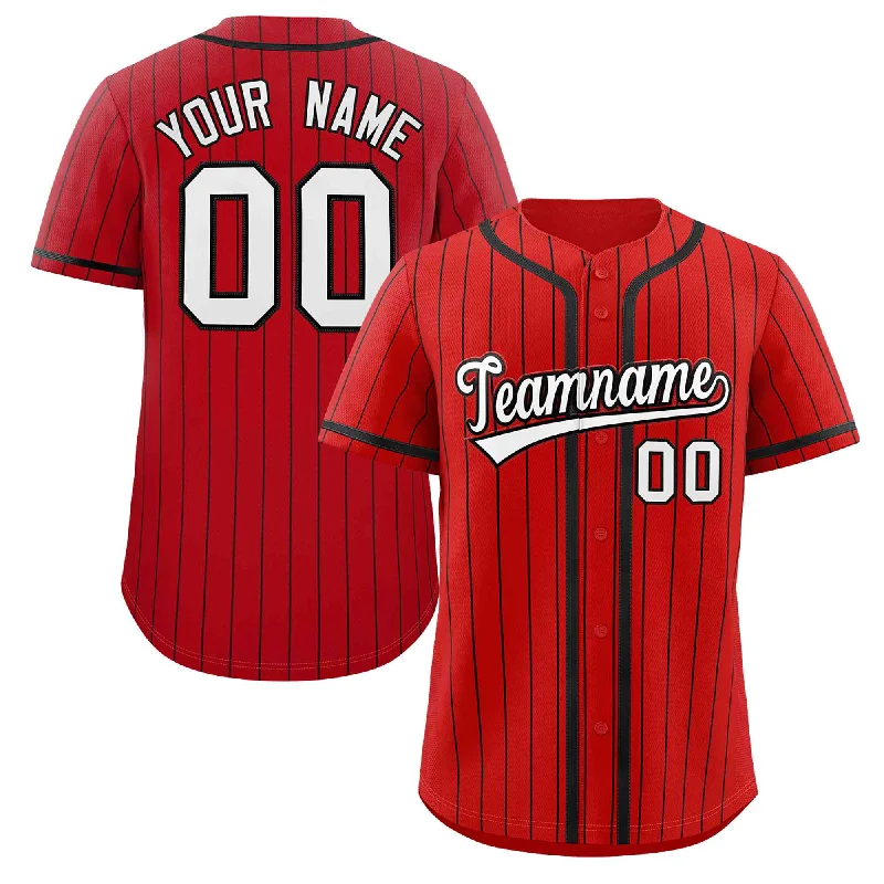 Baseball Jersey for Custom Jerseys for School Teams-Custom Red Black Stripe Fashion Design Full Button Authentic Baseball Jersey