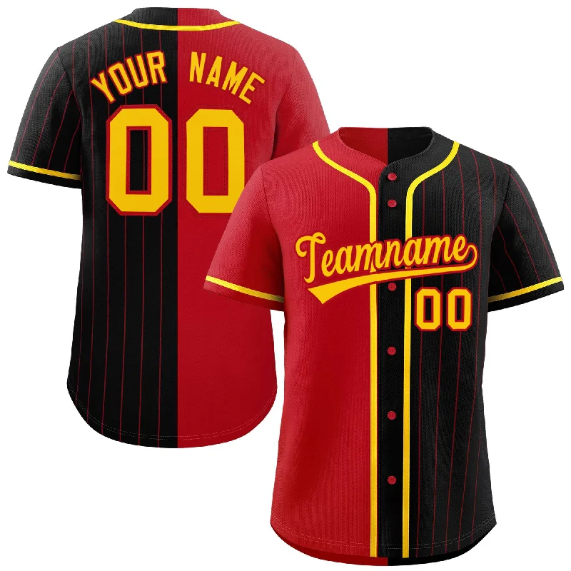 Baseball Jersey for Custom Team Jerseys for Schools-Custom Red Black Stripe-Solid Combo Fashion Authentic Baseball Jersey