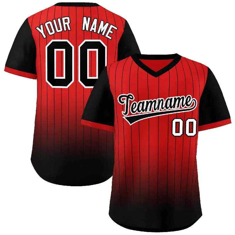 Baseball Jersey for Fun Baseball Apparel for Families-Custom Red Black-White Gradient Fashion Authentic Pullover Pinstripe Baseball Jersey