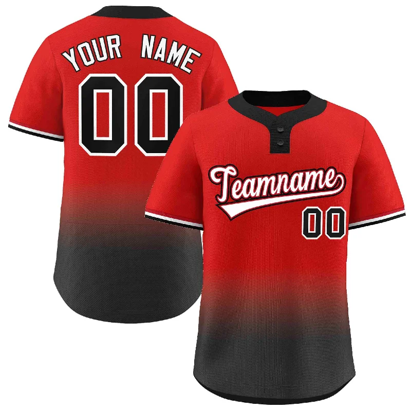 Baseball Jersey for Team Gear for School Baseball Teams-Custom Red Black White-Red Gradient Fashion Authentic Two-Button Baseball Jersey