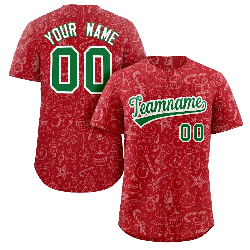 Baseball Jersey for Youth Baseball Apparel-Custom Red Christmas Graffiti Pattern Authentic Baseball Jersey