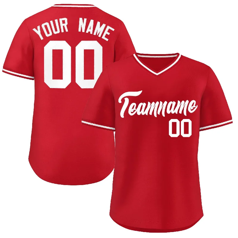 Baseball Jersey for Exclusive Baseball Gear for Fans-Custom Red Classic Style V-Neck Authentic Pullover Baseball Jersey