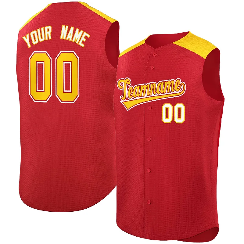 Baseball Jersey for Personalized Team Wear-Custom Red Gold Personalized Classic Authentic Sleeveless Baseball Jersey