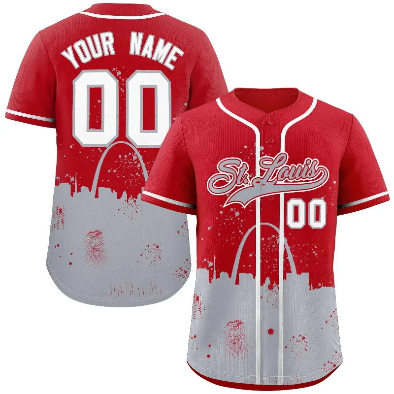 Baseball Jersey for Baseball Player Apparel for Schools-Custom Red Gray Personalized St. Louis City Nightscape Authentic Baseball Jersey