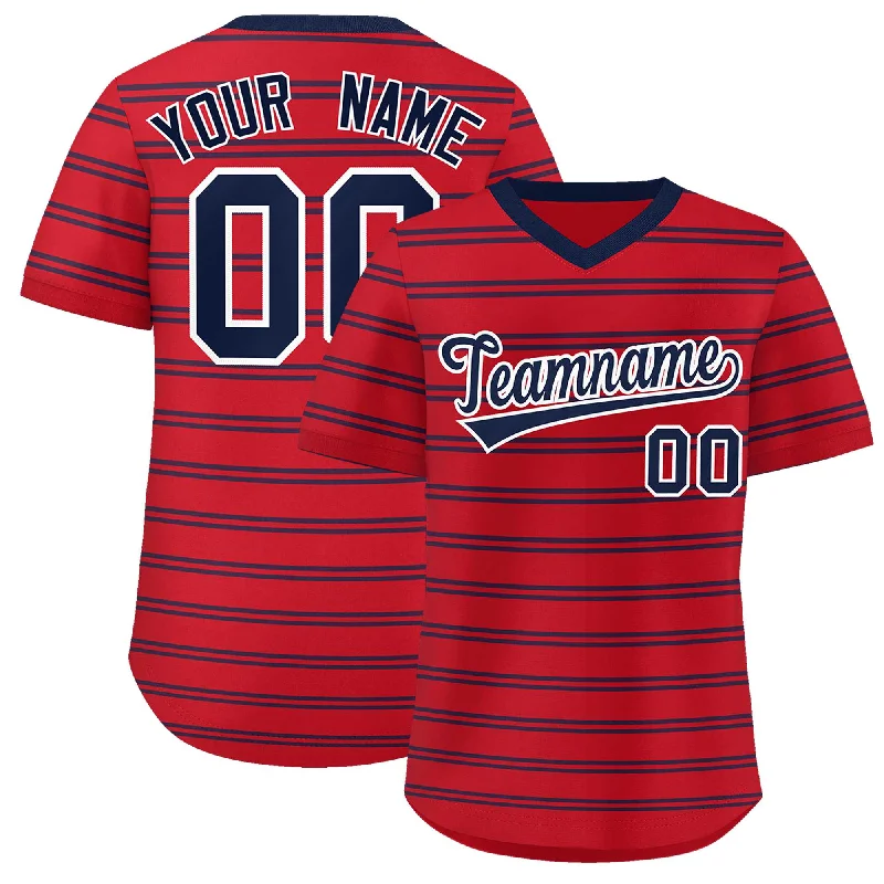 Baseball Jersey for Local Baseball Leagues-Custom Red Navy Personalized Horizontal Stripe Authentic Pullover Baseball Jersey