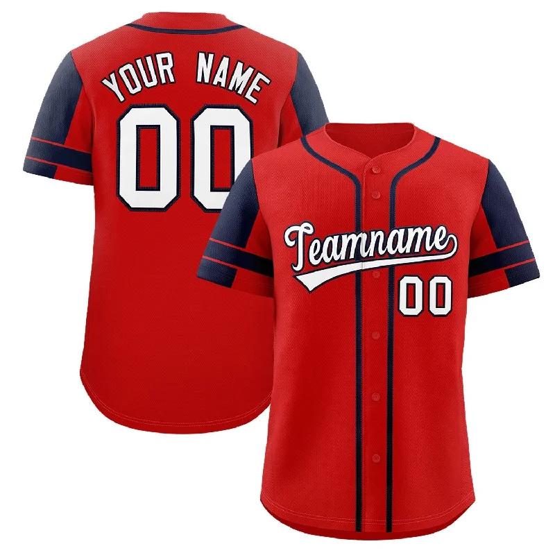 Baseball Jersey for Custom Team Jerseys for Schools-Custom Red Navy Personalized Raglan Sleeves Authentic Baseball Jersey