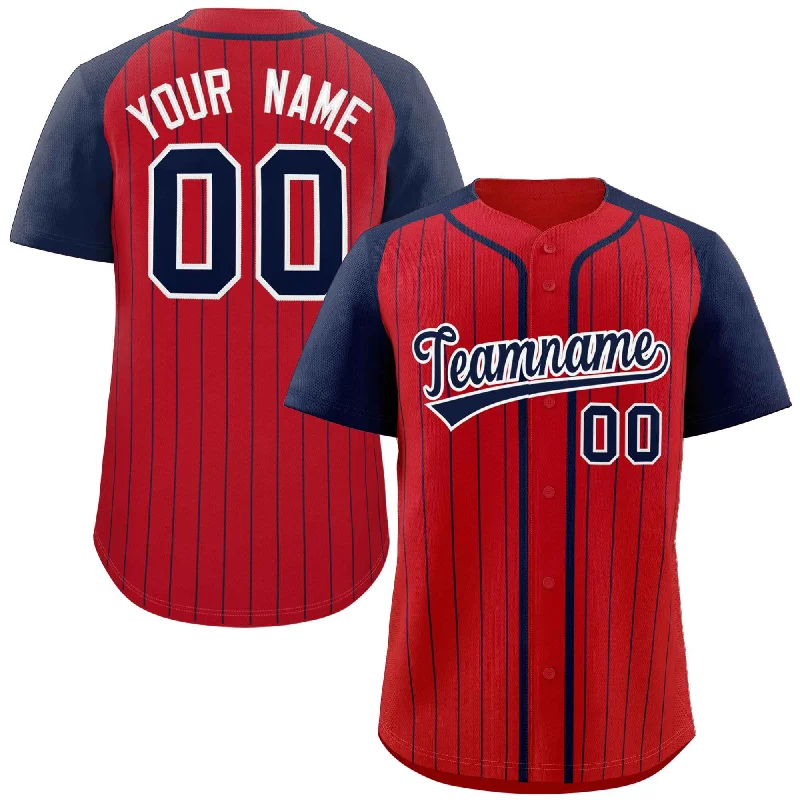 Baseball Jersey for Custom Team Jerseys for Families-Custom Red Navy-White Stripe Fashion Raglan Sleeves Authentic Baseball Jersey